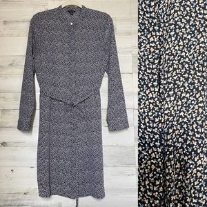 Ann Taylor Floral Buttoned Down Long Sleeve Shirt Midi Dress Tie Waist